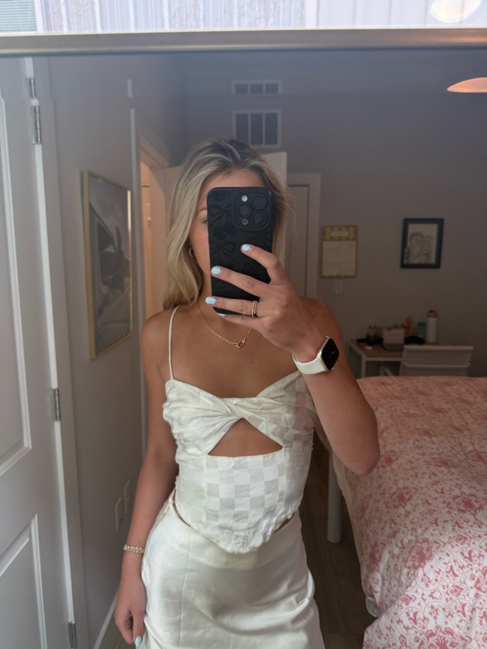 REVOLVE Ivory Checker Twist Cutout Cami Top